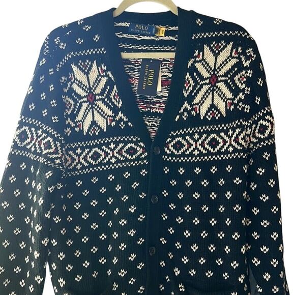 POLO Ralph Lauren Men's Cotton Cashmere Blend Snowflake Sweater, Black & White - Picture 2 of 4